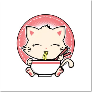 Kawaii Ramen Noodle Cat Kitty Cute Posters and Art